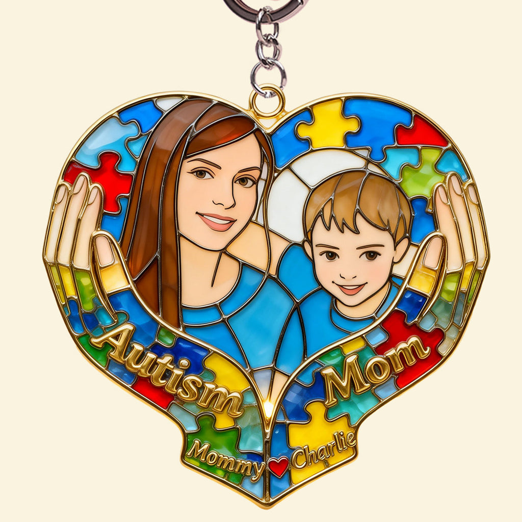 Custom Photo Loving Autism Mom Keychain, Personalized Gifts For Autism Mom 02QHTN010426