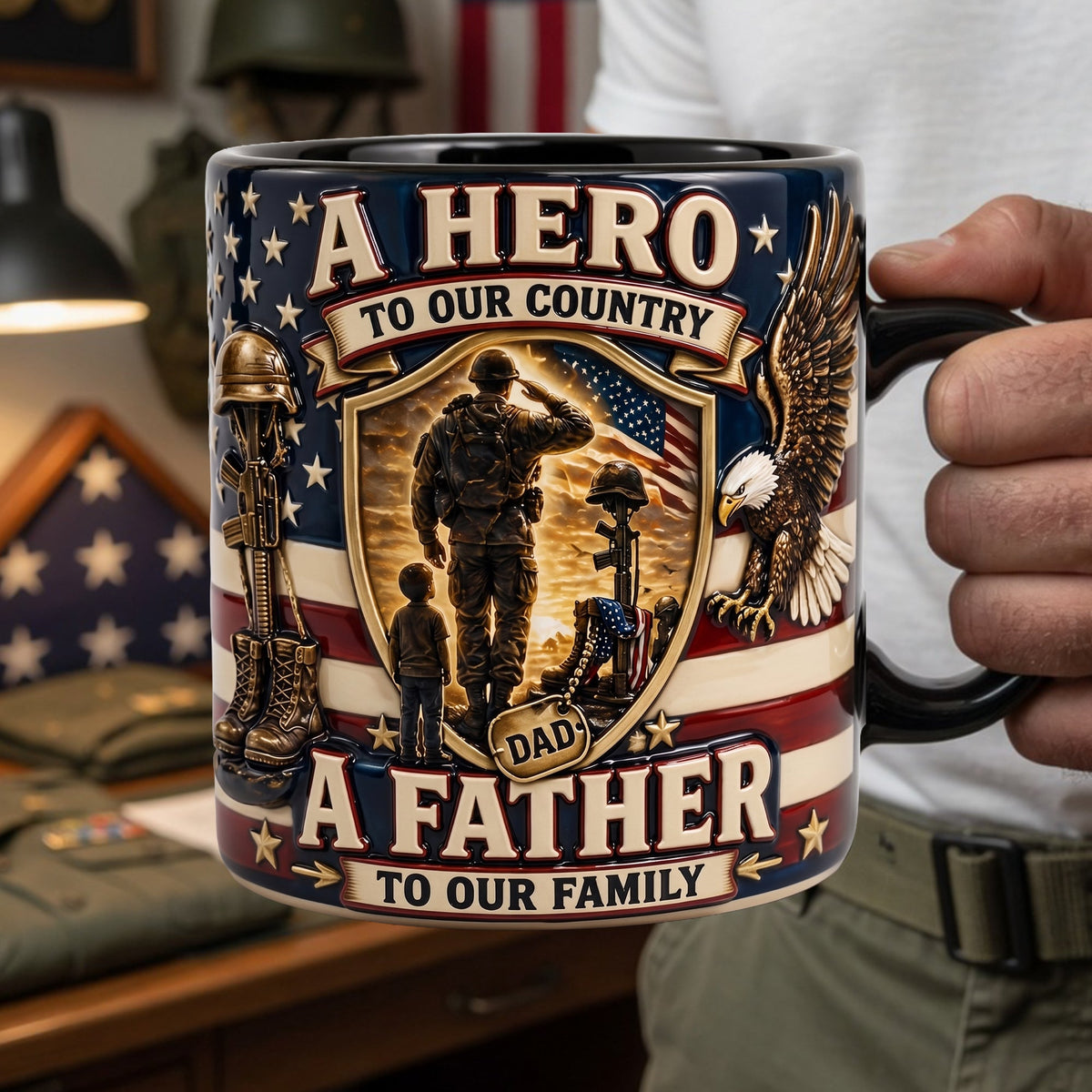 Proud Veteran Dad Black Mug - Gifts For Dads 01palu050526