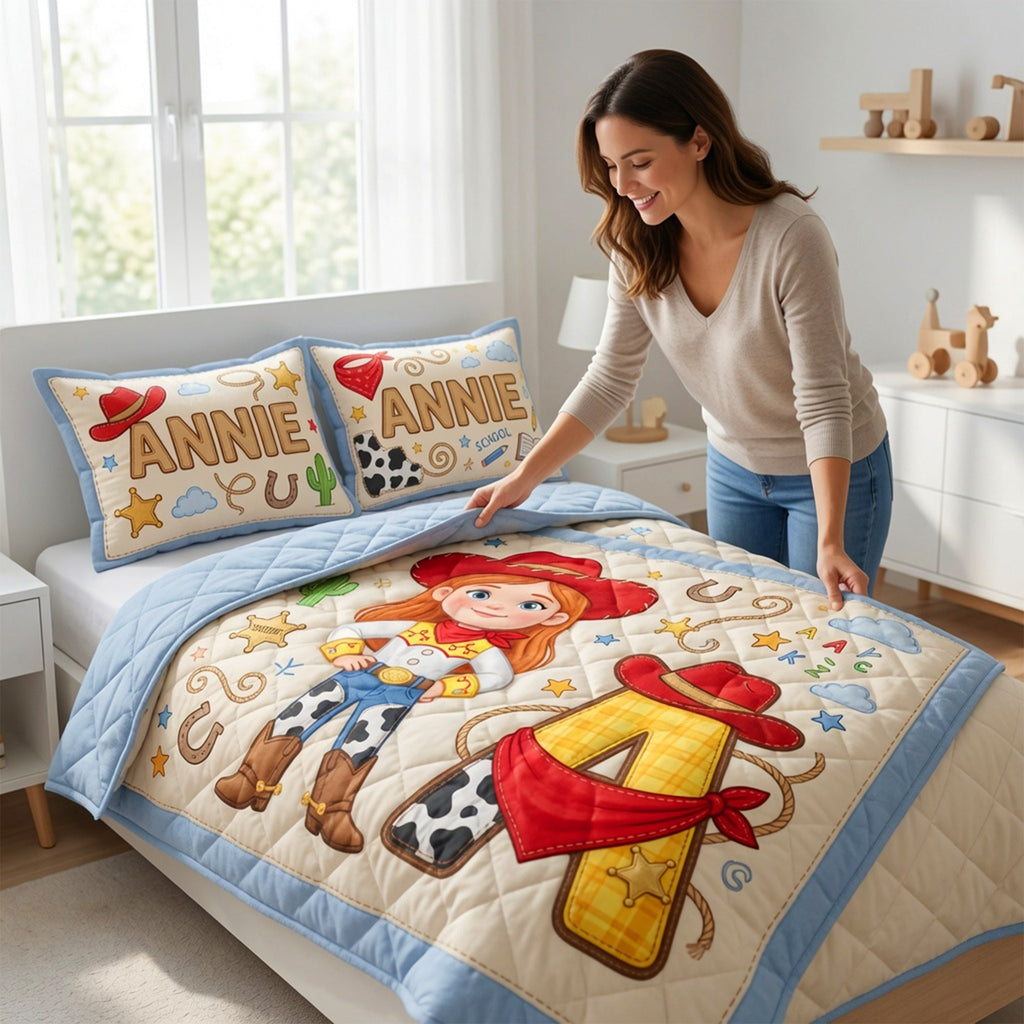 Custom Photo Cowboy CowGirl Quilt Bed Set - Personalized Gifts For Kid 04naqn020726