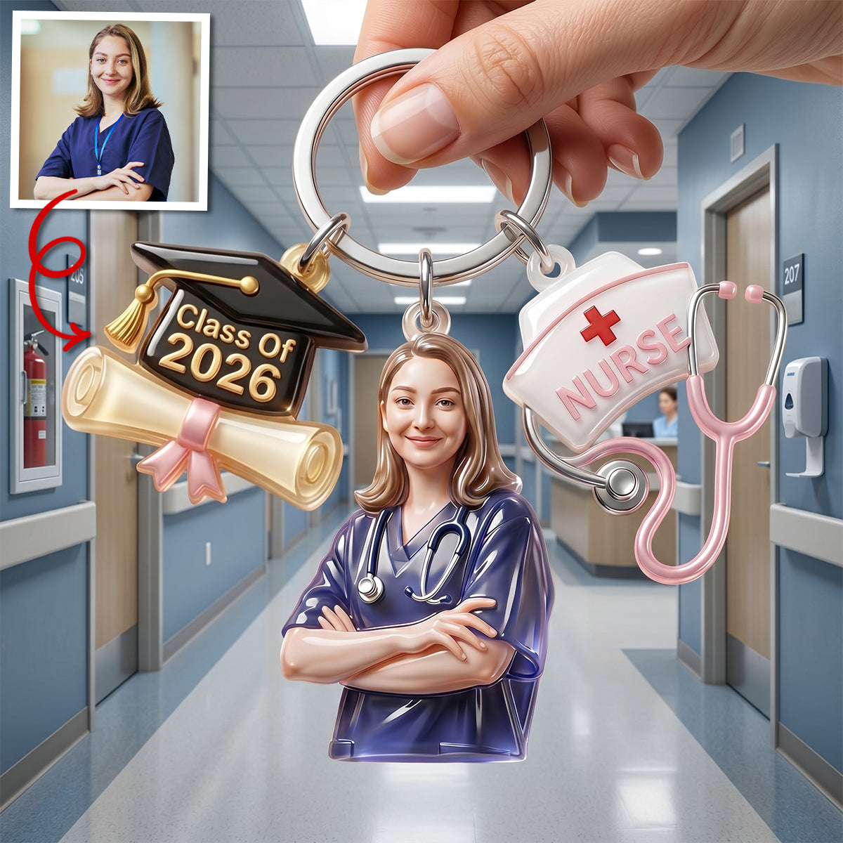 Proud Nurse Graduate Tag Keychain - Personalized Custom Photo Gift For Nurses 01NATN090526