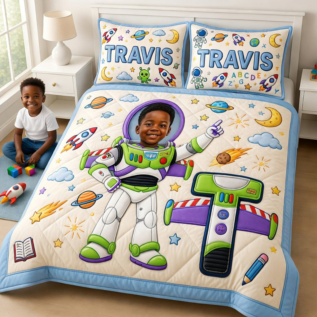 Custom Photo Rocket Space Quilt Bed Set - Personalized Gifts For Kids 01naqn040726