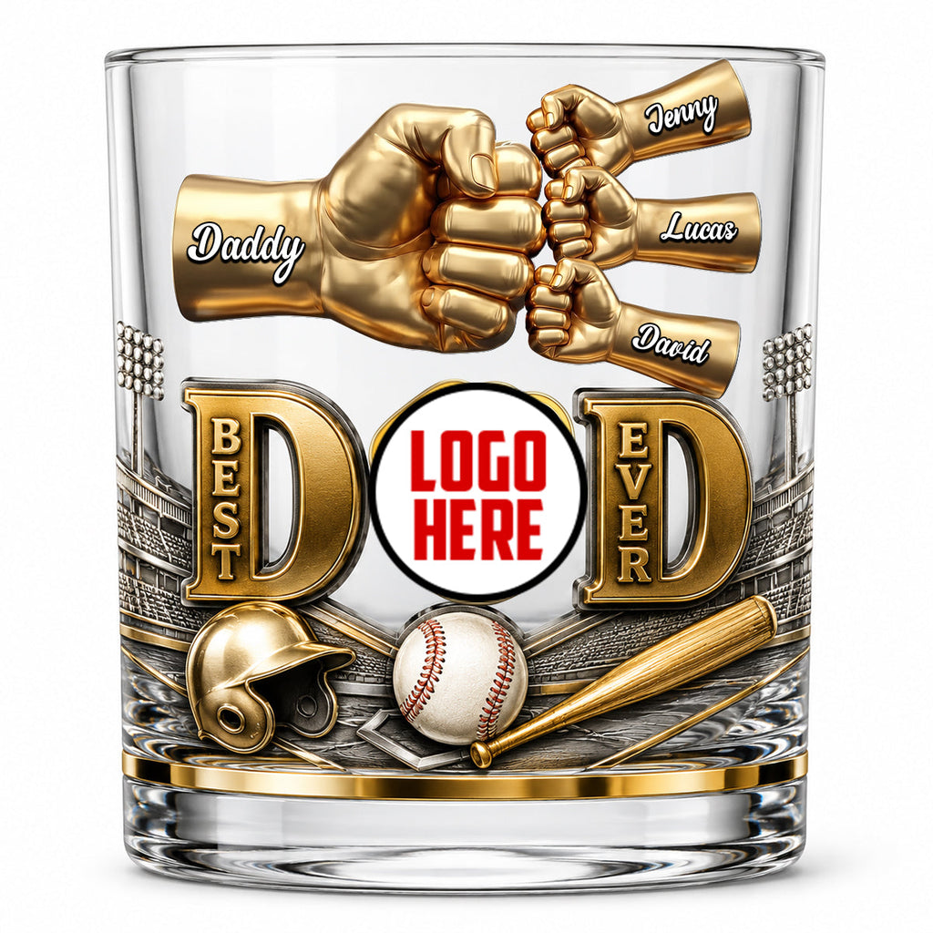 Retro Baseball DAD Whiskey Glass - Fist Bump - Personalized Gifts For Men