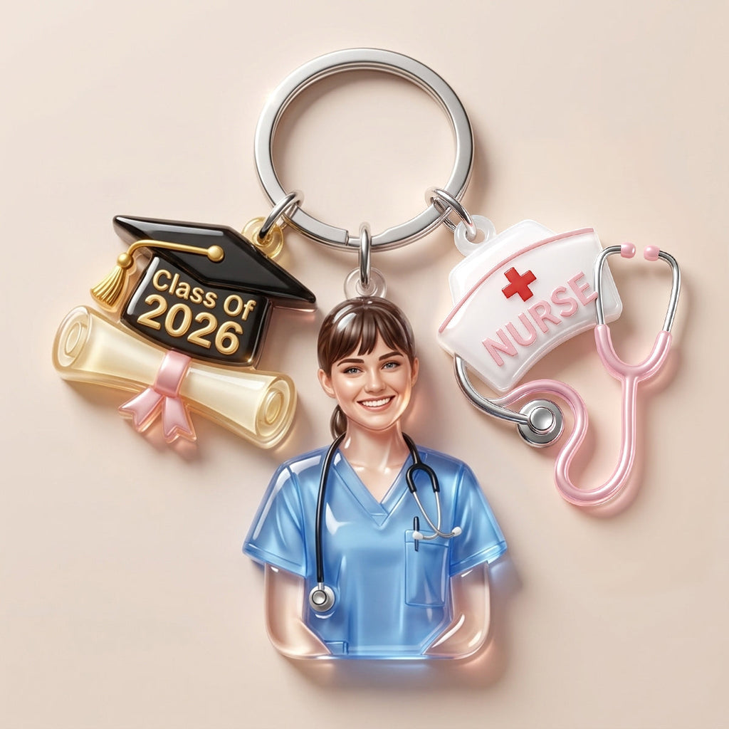 Proud Nurse Graduate Tag Keychain - Personalized Custom Photo Gift For Nurses 01NATN090526