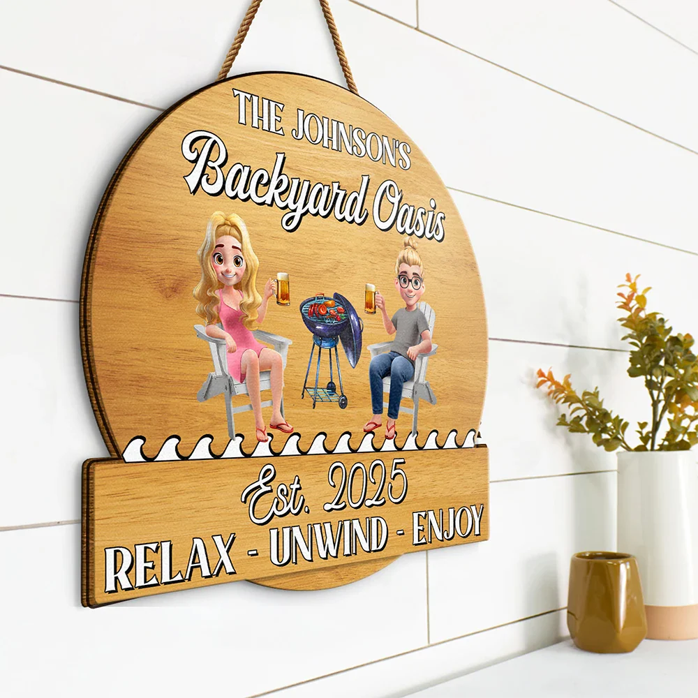 Couple Poolside Paradise Relax Enjoy 3D Effect - Personalised Custom Shaped Wood Sign