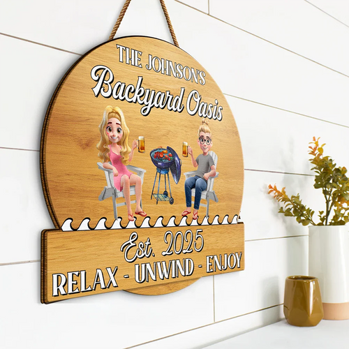 Couple Poolside Paradise Relax Enjoy 3D Effect - Personalised Custom Shaped Wood Sign