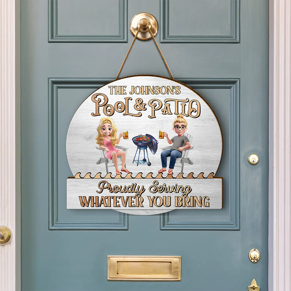 Couple Poolside Paradise Relax Enjoy 3D Effect - Personalised Custom Shaped Wood Sign