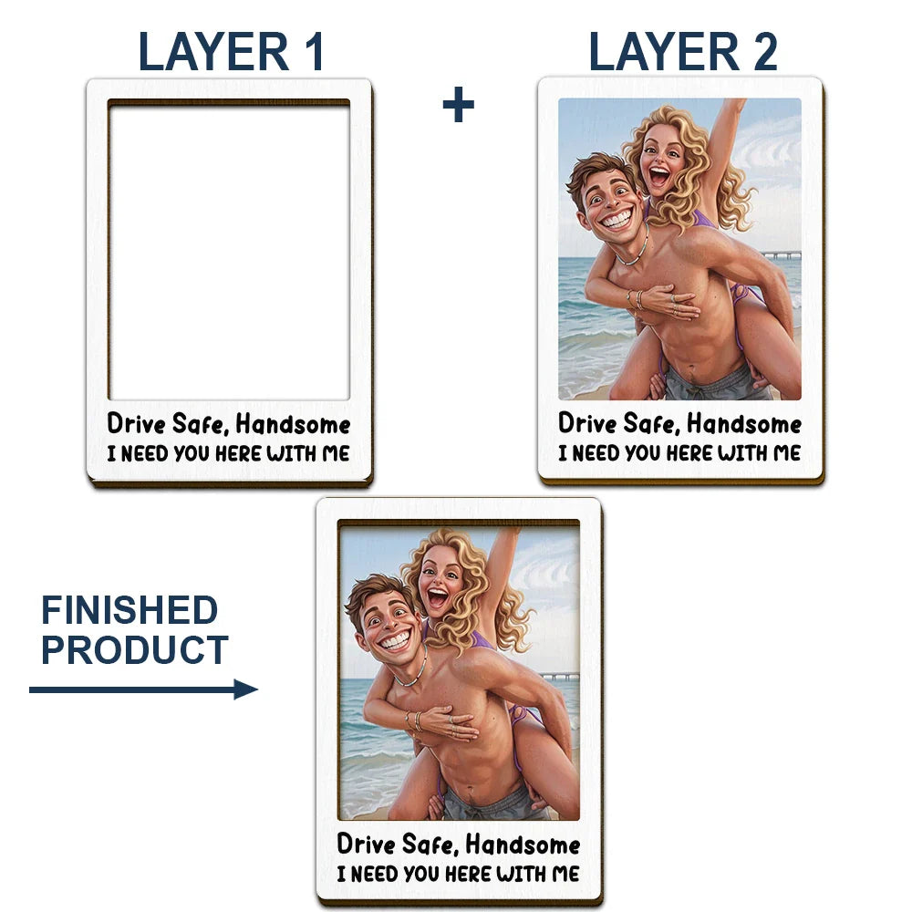 Custom Photo Caricature Drive Safe Handsome I Love You - Personalized Custom Shaped Car Visor Clip