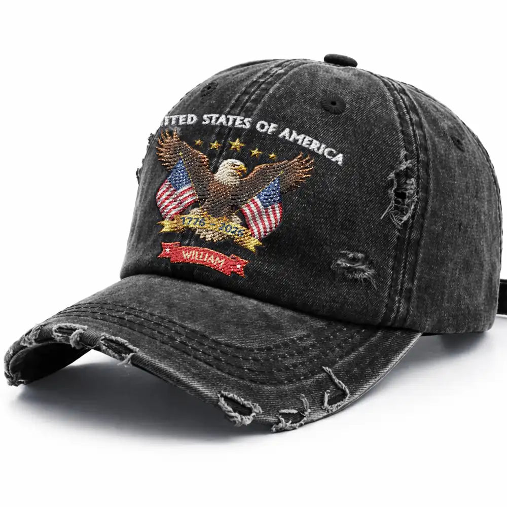 America 250th Anniversary - Personalized Embroidered Distressed Cap