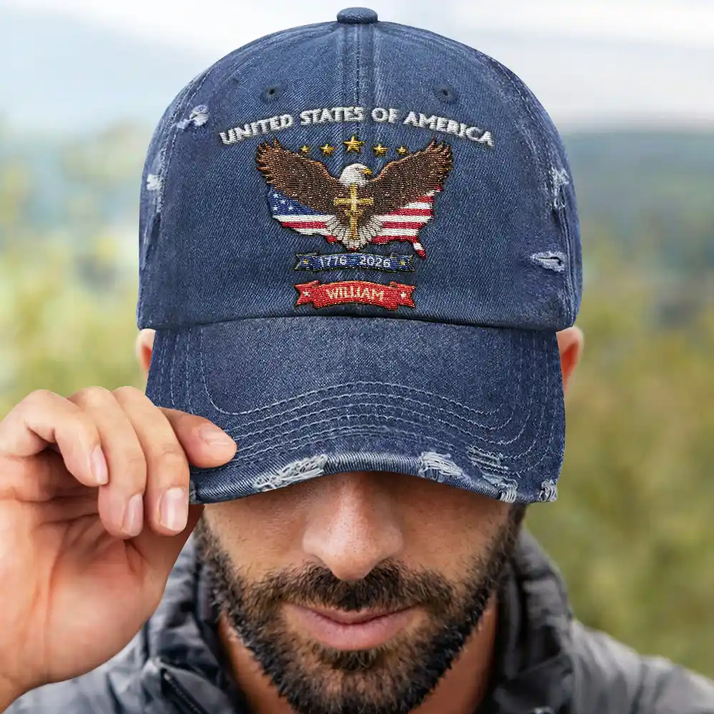 America 250th Anniversary - Personalized Embroidered Distressed Cap