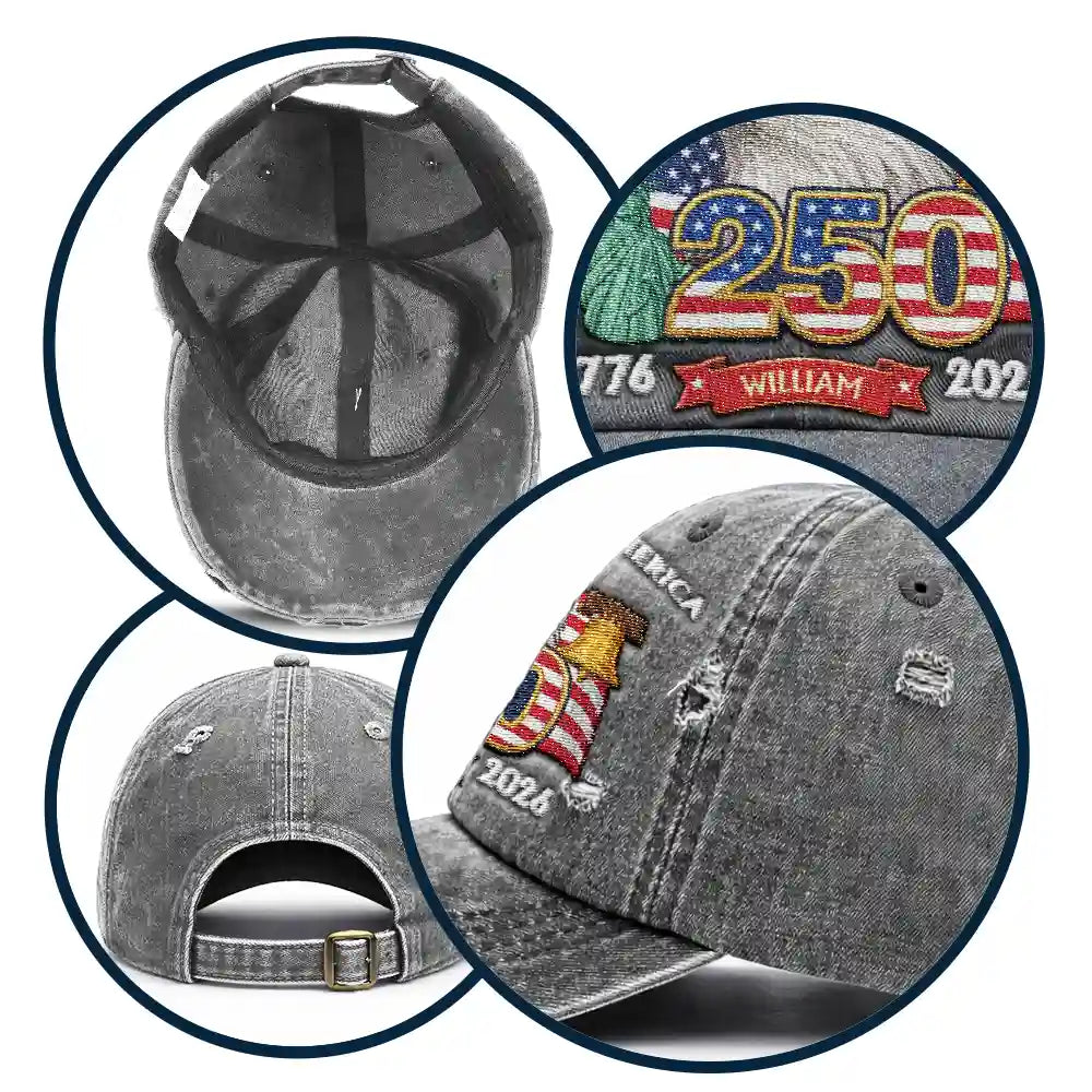 America 250th Anniversary - Personalized Embroidered Distressed Cap