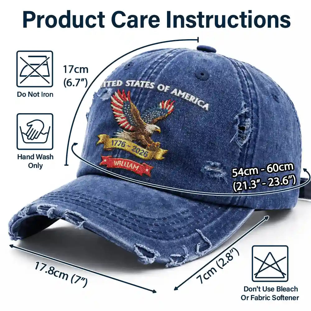America 250th Anniversary - Personalized Embroidered Distressed Cap
