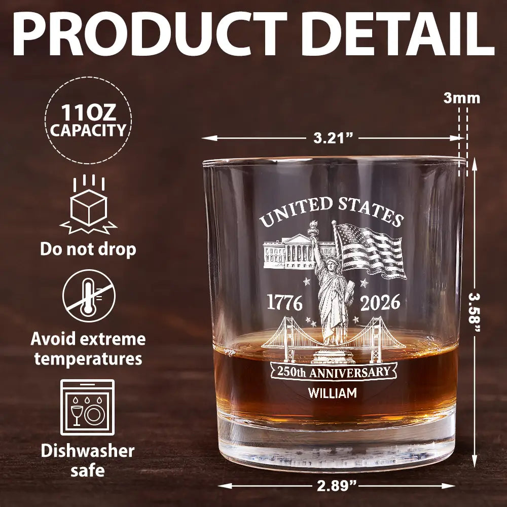 America 250th Anniversary - Personalized Whiskey Glass
