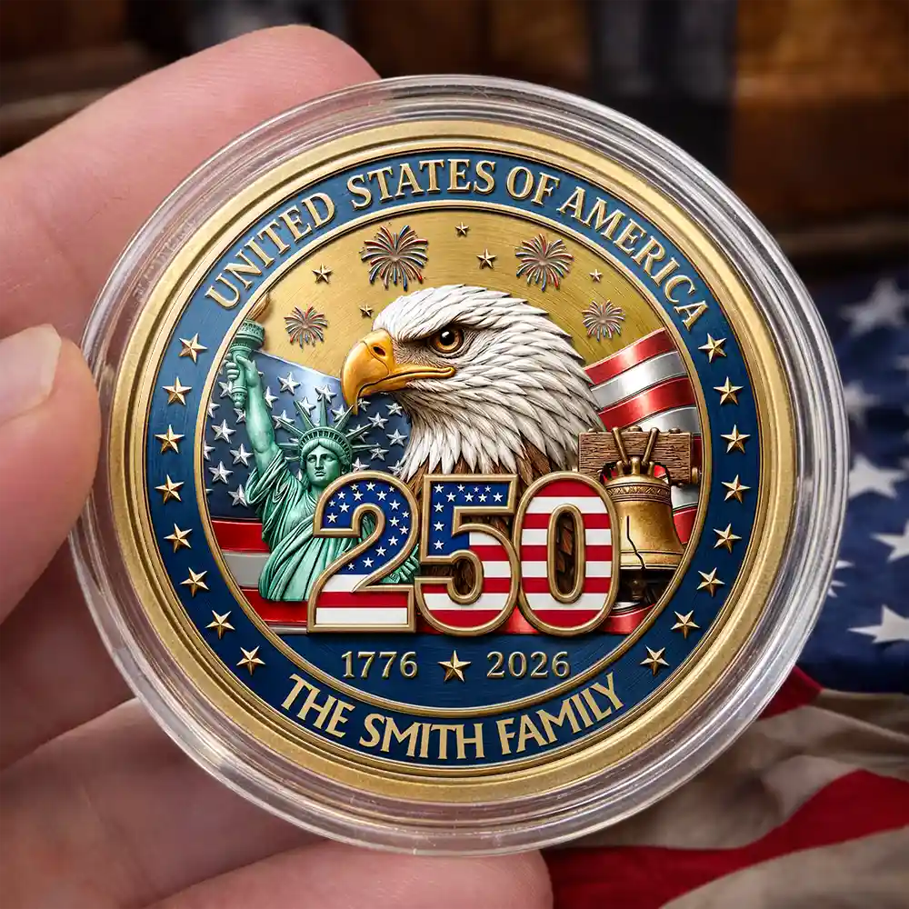 America 250th Anniversary Family Name - Personalized Commemorative Keepsake Coin
