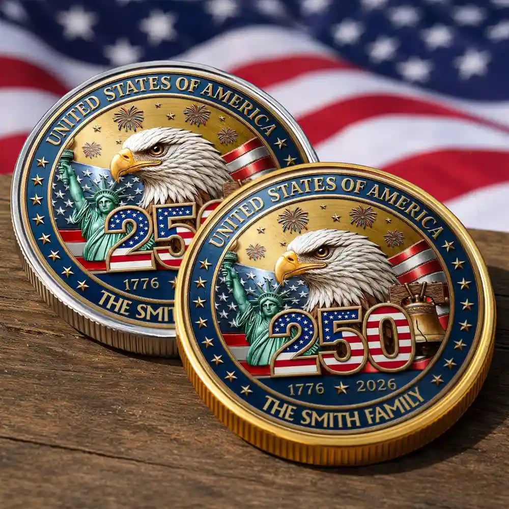 America 250th Anniversary Family Name - Personalized Commemorative Keepsake Coin