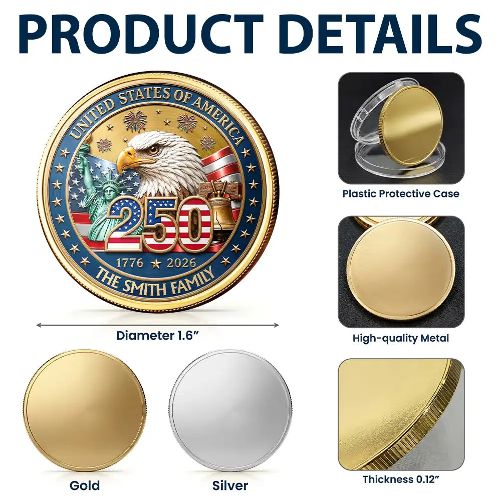 America 250th Anniversary Family Name - Personalized Commemorative Keepsake Coin