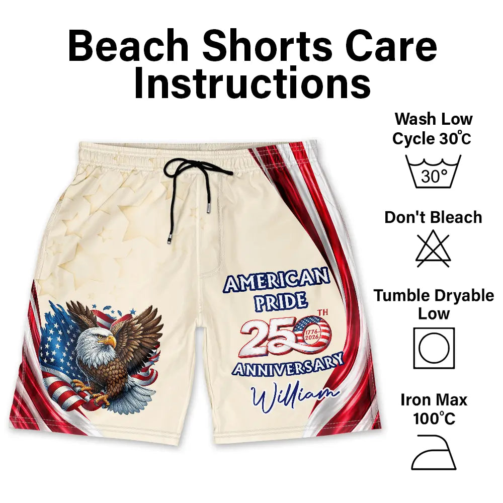 America 250th Anniversary US Pride Patriotic Eagle - Personalized Unisex Beach Shorts