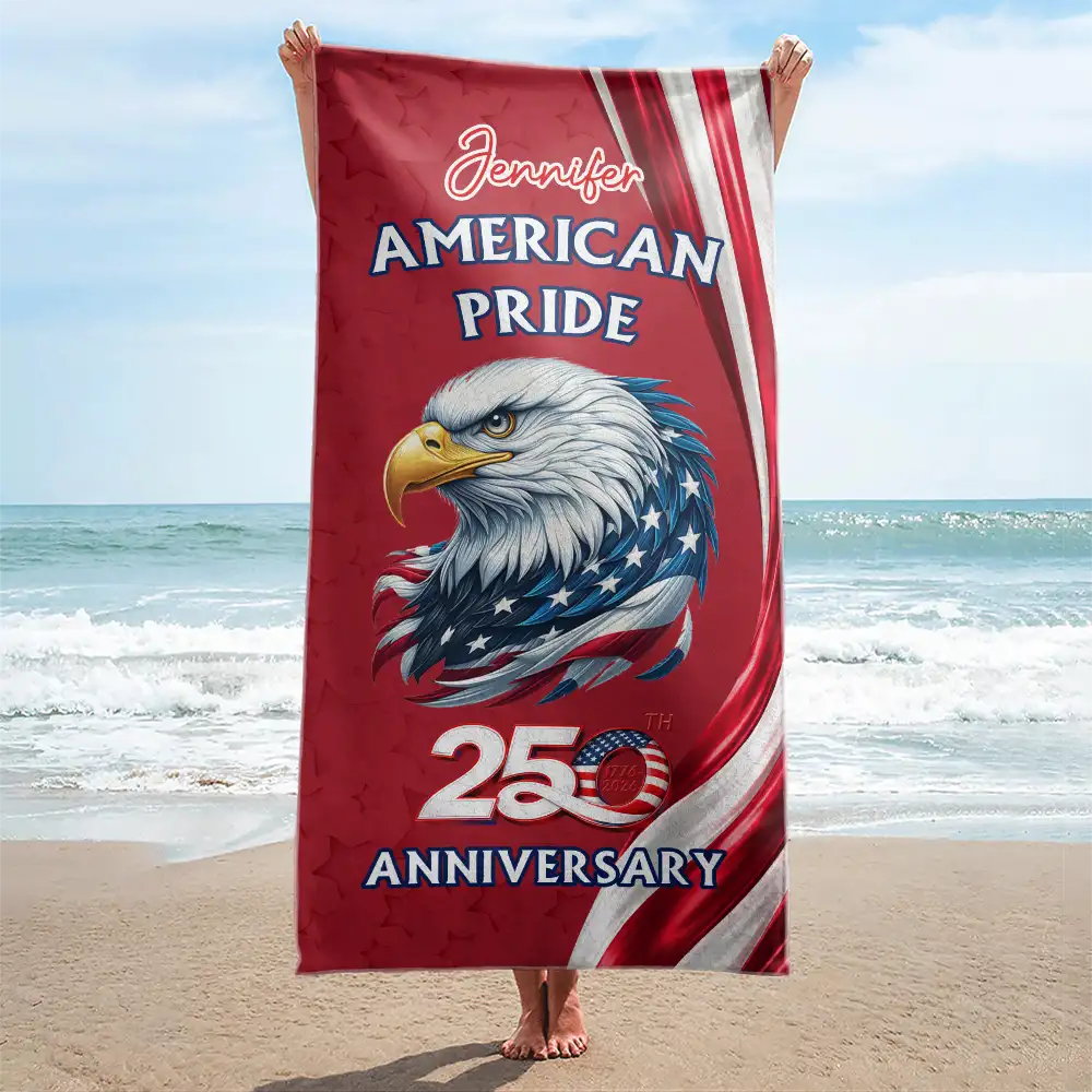 America 250th Anniversary US Pride Patriotic Eagle - Personalized Beach Towel