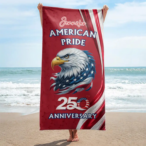 America 250th Anniversary US Pride Patriotic Eagle - Personalized Beach Towel