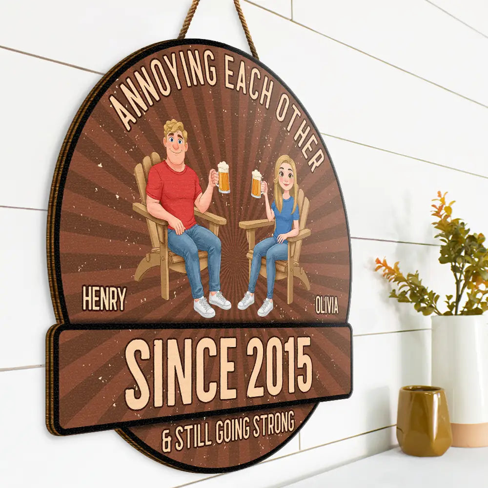 Animate Couple Annoying Each Other - Personalized Custom Shaped Wood Sign