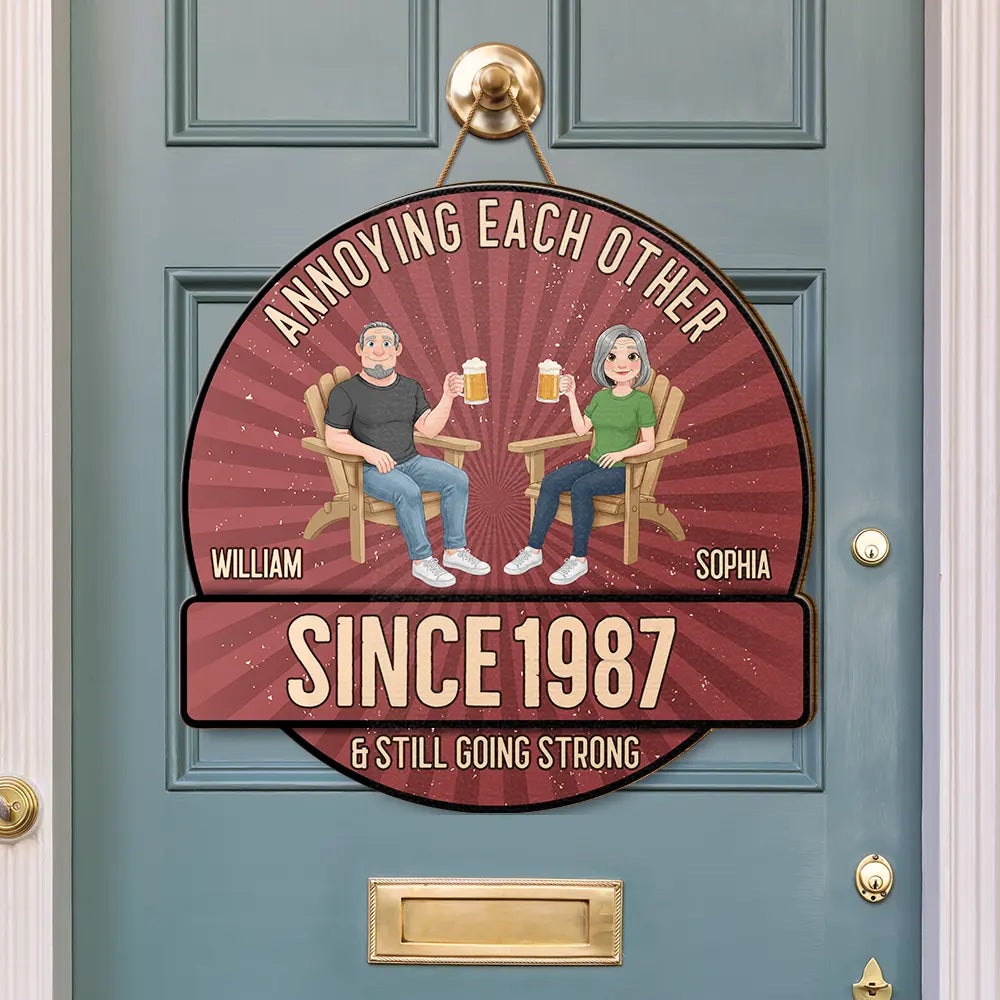 Animate Couple Annoying Each Other - Personalized Custom Shaped Wood Sign
