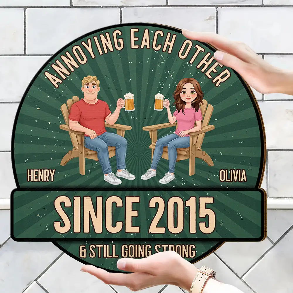 Animate Couple Annoying Each Other - Personalized Custom Shaped Wood Sign