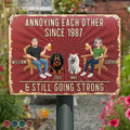 Animate Couple With Dog Cat Annoying Each Other - Personalized Classic Metal Signs