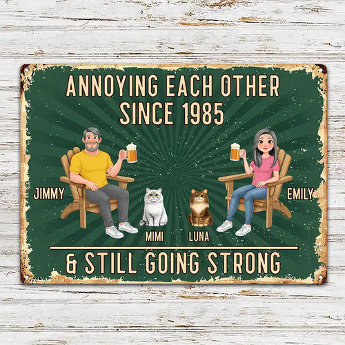 Animate Couple With Dog Cat Annoying Each Other - Personalized Classic Metal Signs