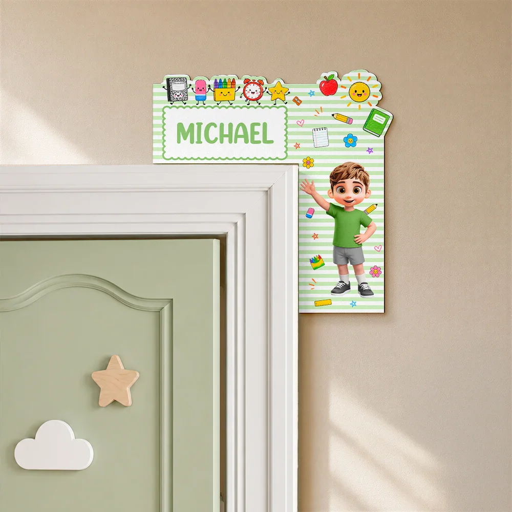Apple Pencil Preschool Kindergarten Boy Girl - Personalized Door Corner Wood Sign