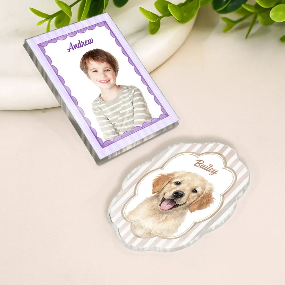 Custom Photo Realistic Watercolor Art Dog Cat Pet Baby Portrait Vintage - Personalized Acrylic Magnet