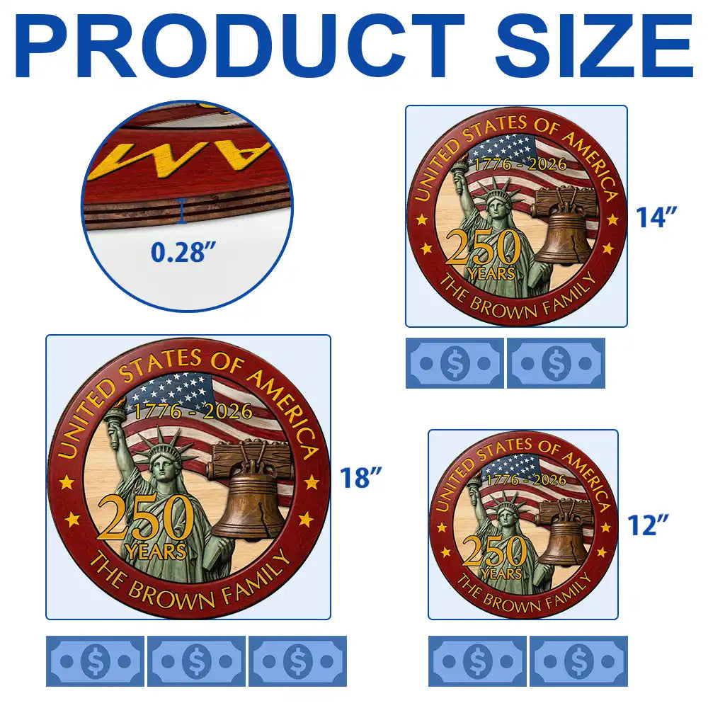 250th Anniversary USA - Personalized Custom Shaped Wood Sign