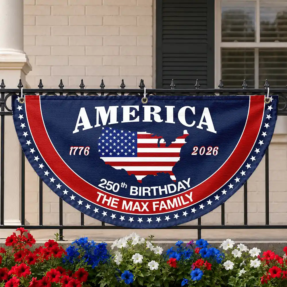 America 250th Anniversary US Semiquincentennial Birthday - Personalized Non-Pleated Fan Flag