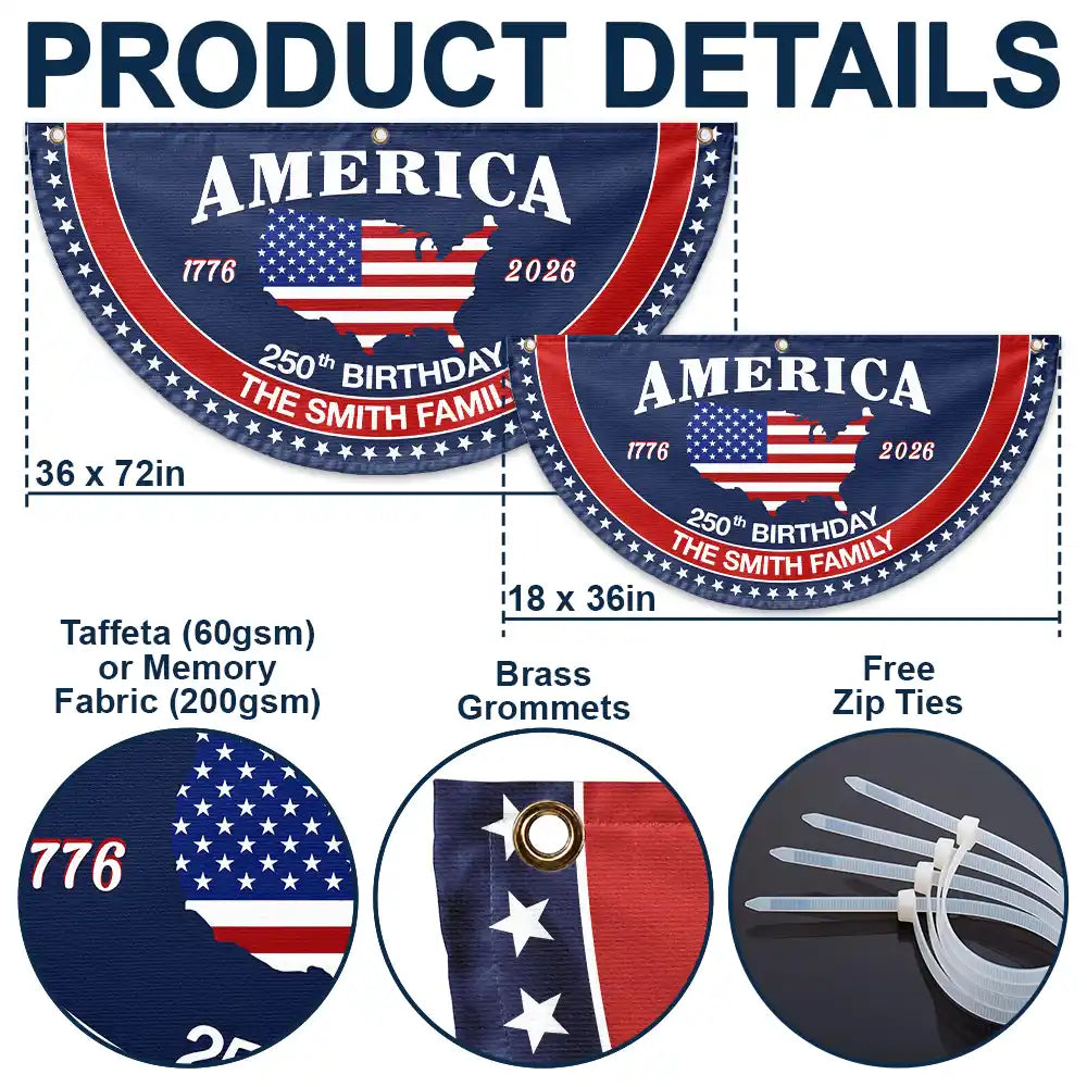 America 250th Anniversary US Semiquincentennial Birthday - Personalized Non-Pleated Fan Flag
