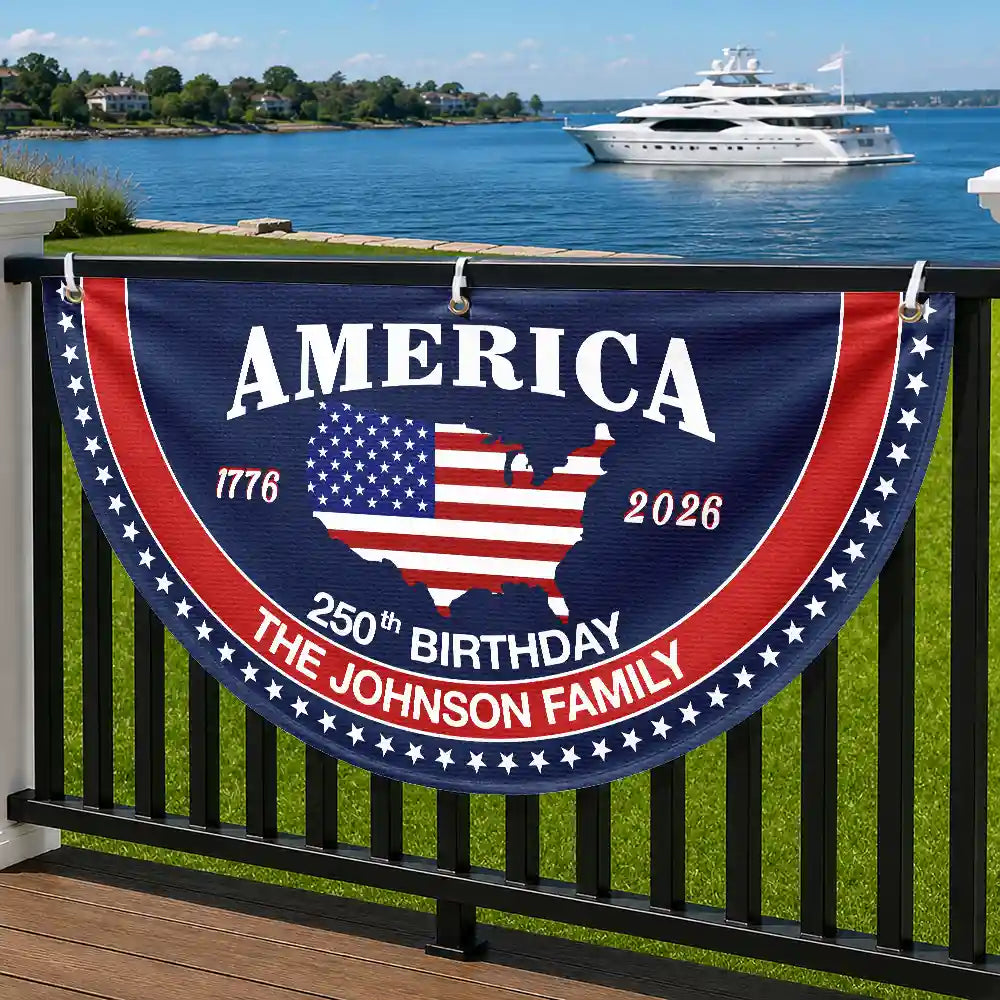 America 250th Anniversary US Semiquincentennial Birthday - Personalized Non-Pleated Fan Flag