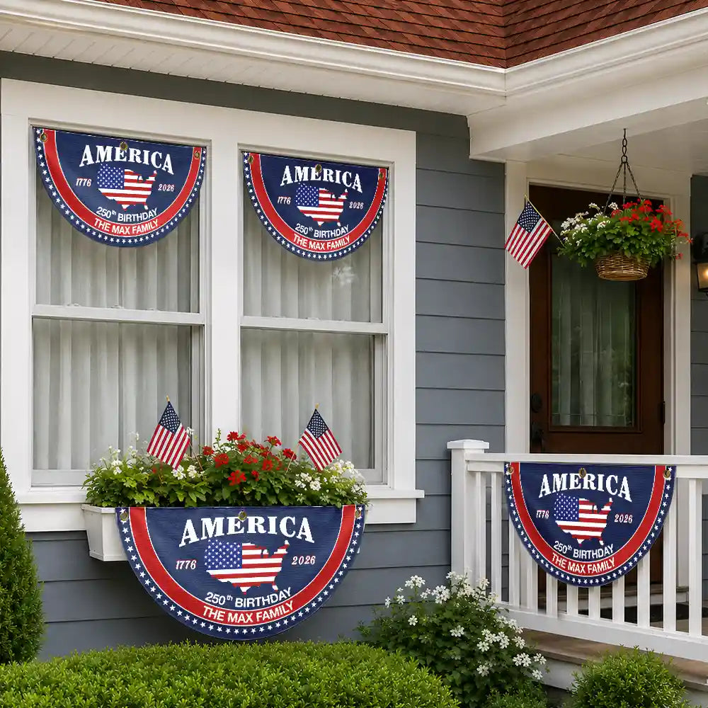 America 250th Anniversary US Semiquincentennial Birthday - Personalized Non-Pleated Fan Flag
