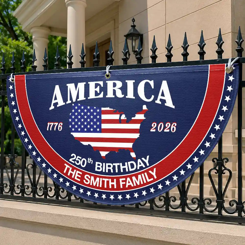 America 250th Anniversary US Semiquincentennial Birthday - Personalized Non-Pleated Fan Flag