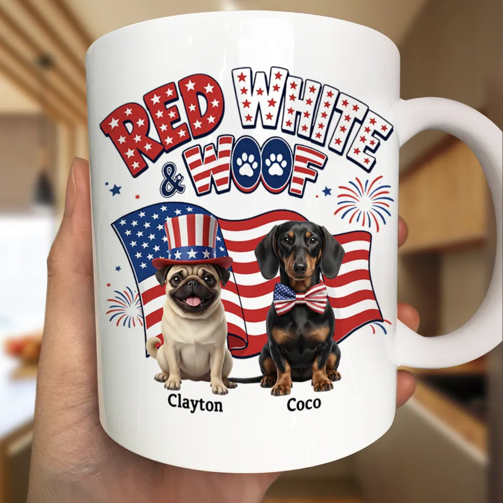 Custom Photo 3D Cartoon With US Accessories Red White Woof - Personalized Mug