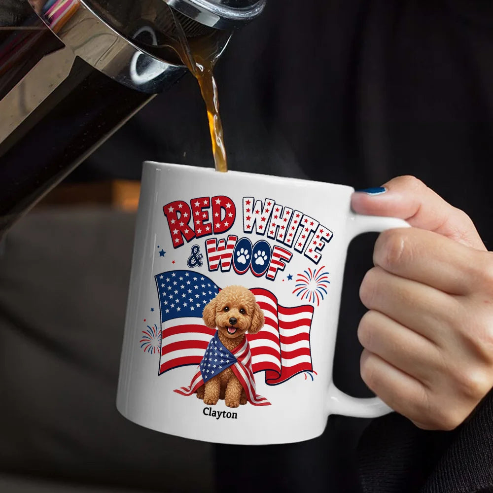 Custom Photo 3D Cartoon With US Accessories Red White Woof - Personalized Mug