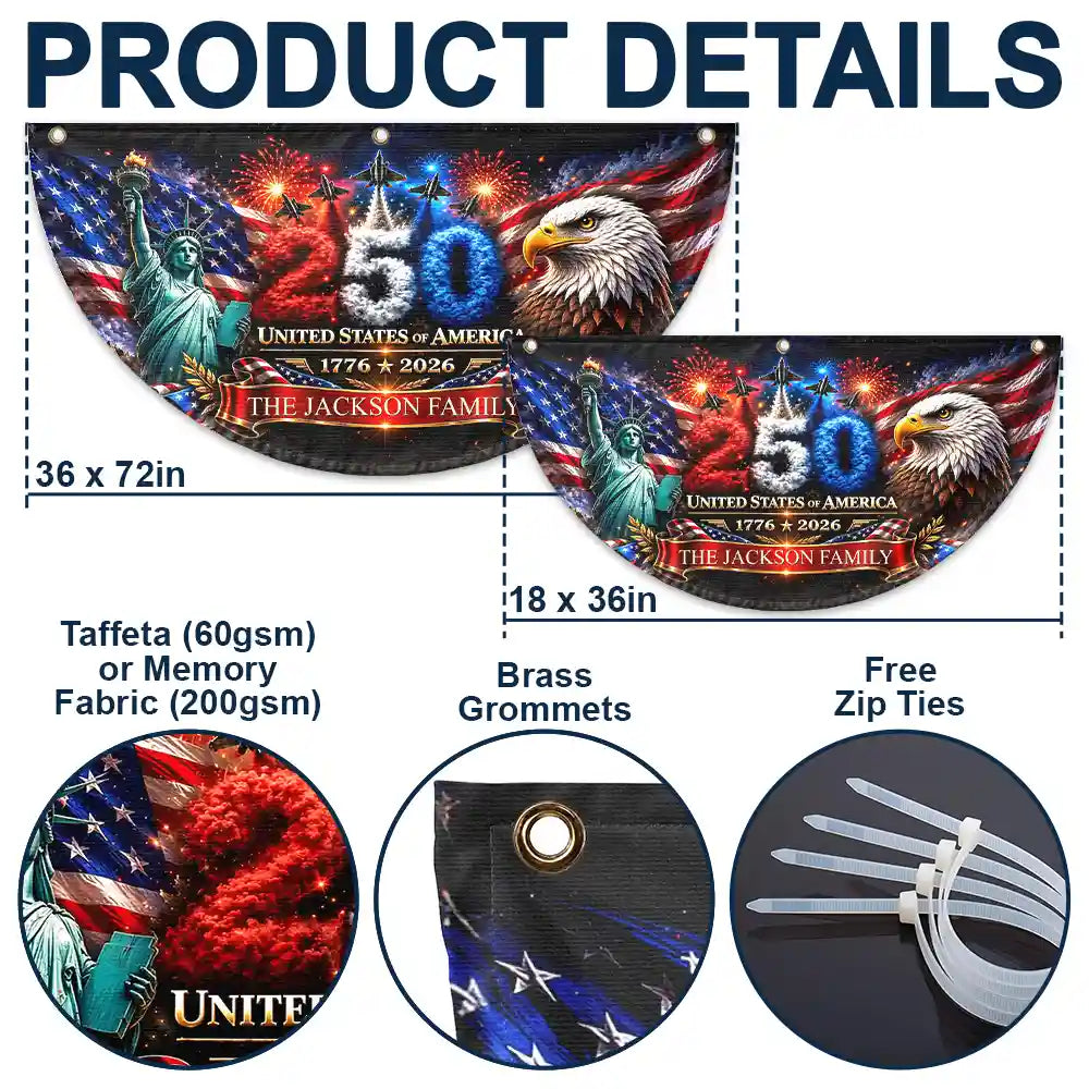 America 250th Anniversary - Personalized Non-Pleated Fan Flag