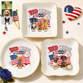 Custom Photo 3D Cartoon With US Accessories Red White Woof - Personalized Ring Dish