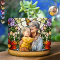 Custom Photo Stained Glass Mom Grandma Parents Family Couple - Personalized Ceramic Plant Pot