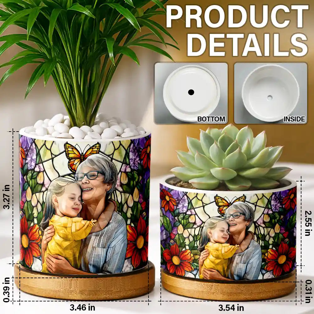 Custom Photo Stained Glass Mom Grandma Parents Family Couple - Personalized Ceramic Plant Pot