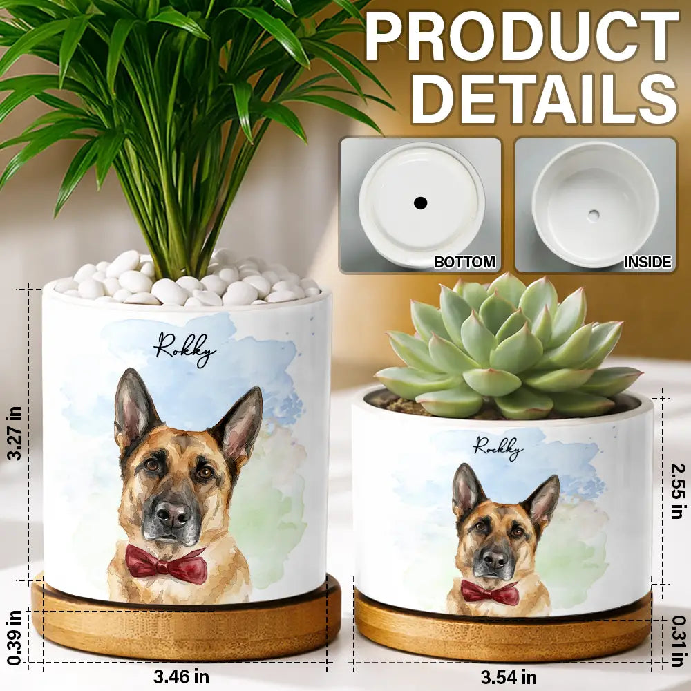 Custom Photo Realistic Watercolor Art Portrait Cat Dog Pet - Personalized Ceramic Plant Pot