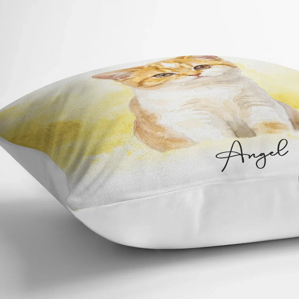 Custom Photo Realistic Watercolor Art Portrait Cat Dog Pet - Personalized Pillow
