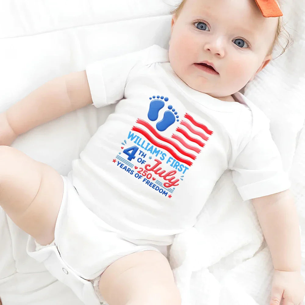 Baby's First 4th Of July 250 Years Of Freedom - Personalized Baby Onesie