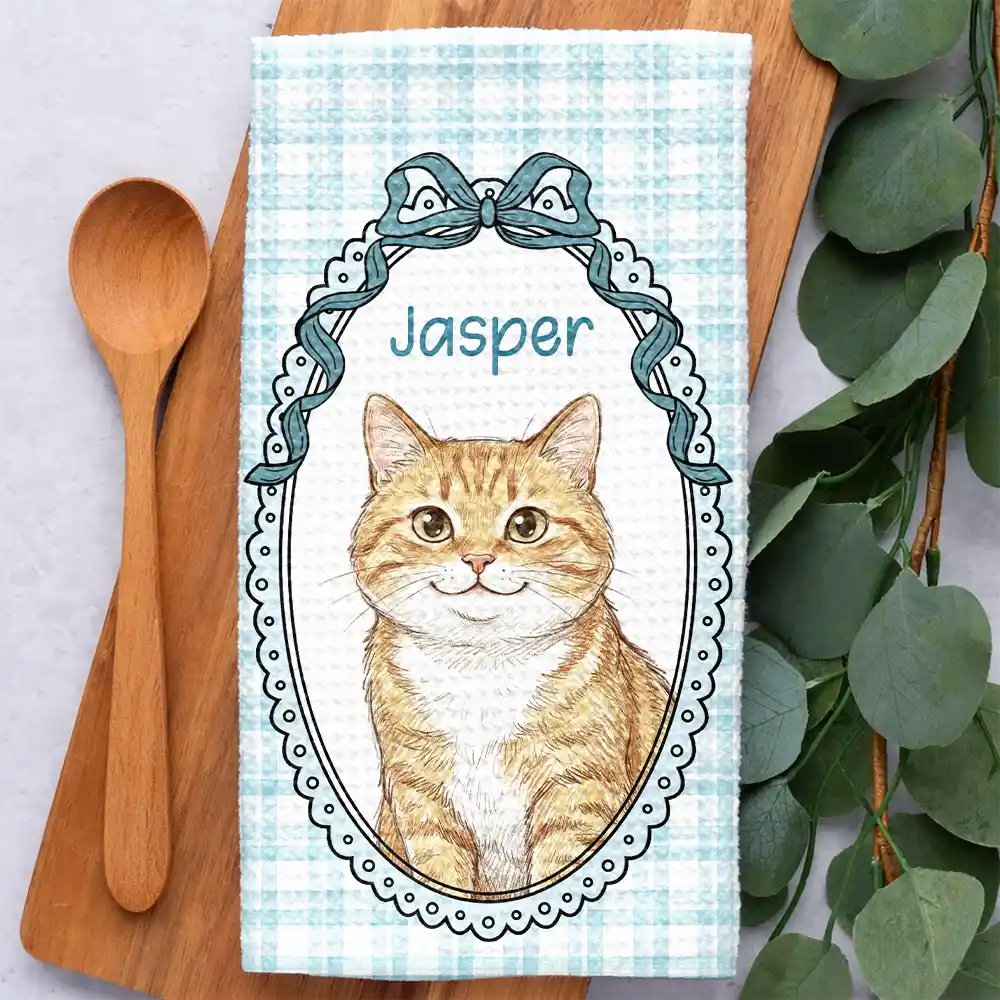 Custom Photo Colored Pencil Sketch Vintage Dog Cat Pet - Personalized Kitchen Towel