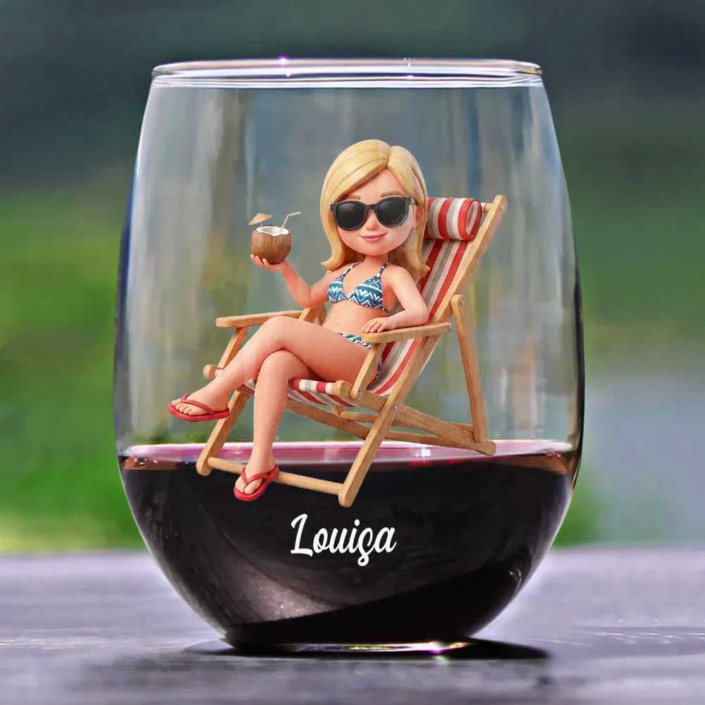 Custom Photo 3D Summer Concept School Is Out Forever Retired And Loving It - Personalized Stemless Wine Glass