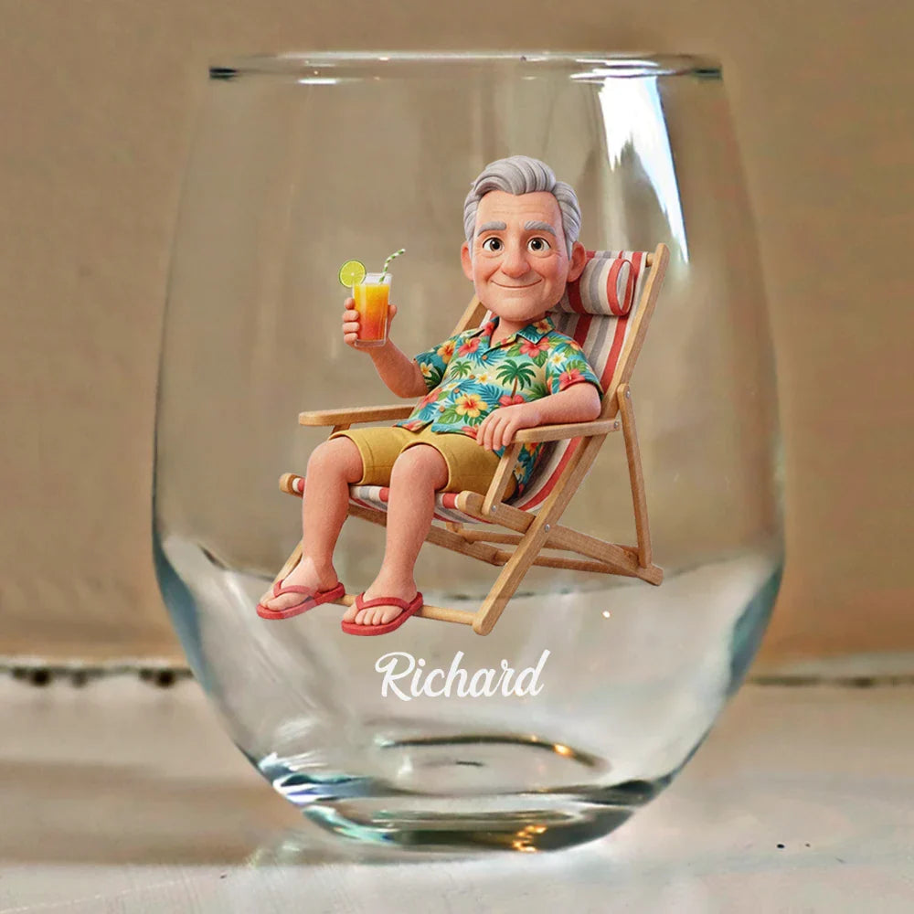 Custom Photo 3D Summer Concept School Is Out Forever Retired And Loving It - Personalized Stemless Wine Glass