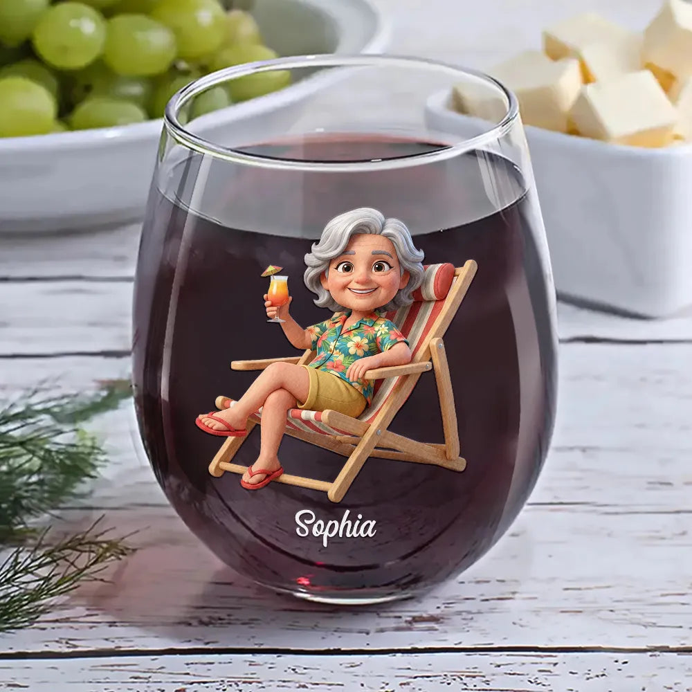 Custom Photo 3D Summer Concept School Is Out Forever Retired And Loving It - Personalized Stemless Wine Glass