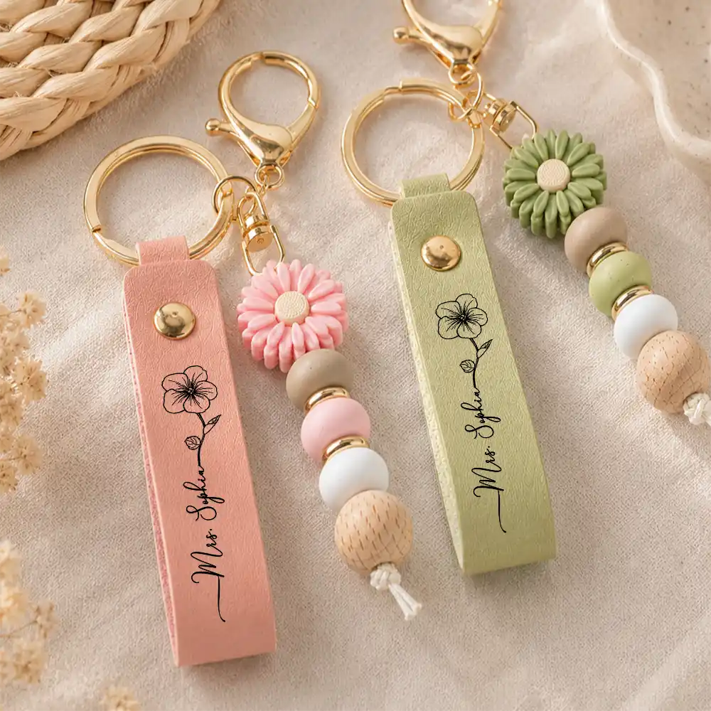 Thank You For Helping Us Grow - Personalized Leather Beaded Keychain