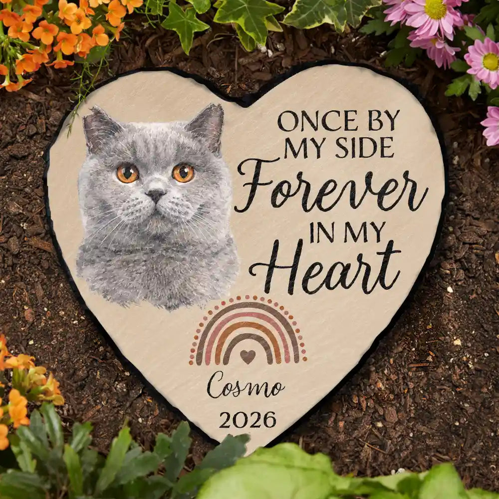 Custom Photo Realistic Watercolor Art I Crossed The Rainbow Bridge Knowing I Was Loved - Personalized Heart Memorial Garden Stone